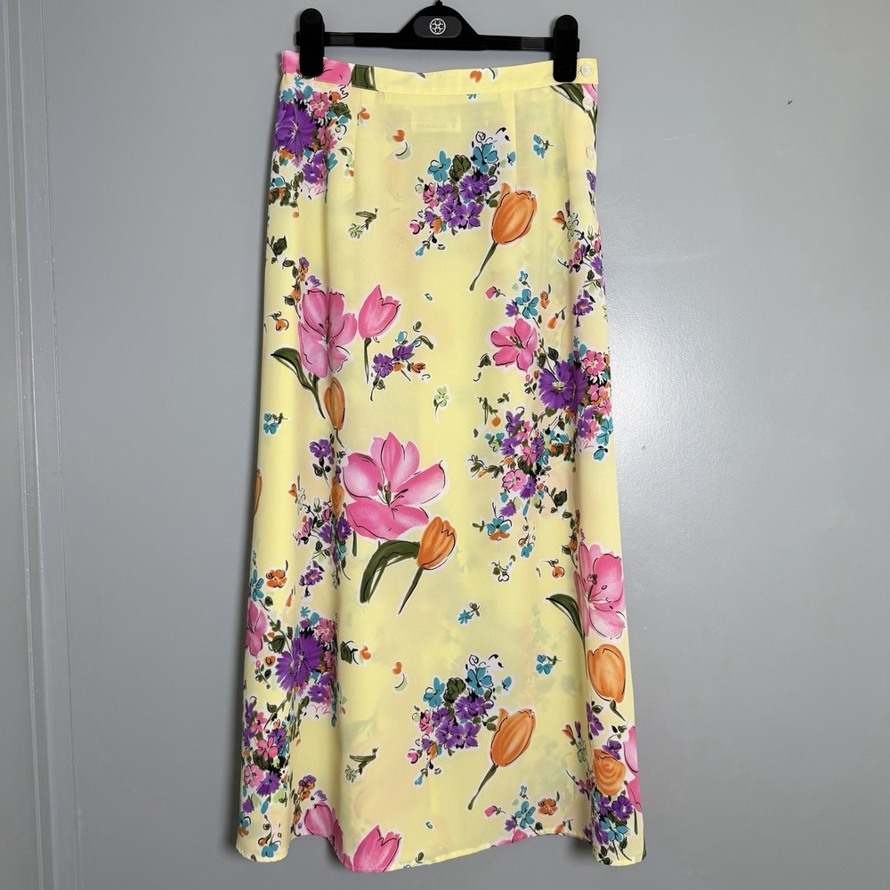 Vtg Danielle B. Yellow Floral Maxi Skirt 10 Cottagecore Romantic Garden Party